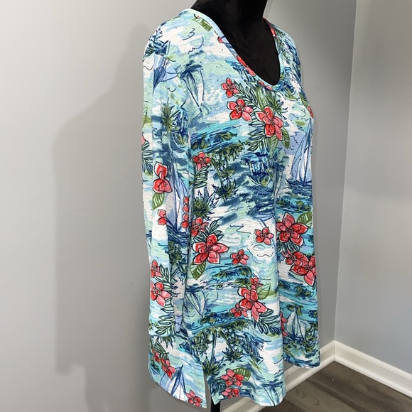 Rebecca Malone plus size 1X tropical theme shirt stretchy NEW - Picture 8 of 14